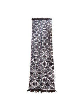 Handwoven Table Runner With Geometric Pattern And Fringe